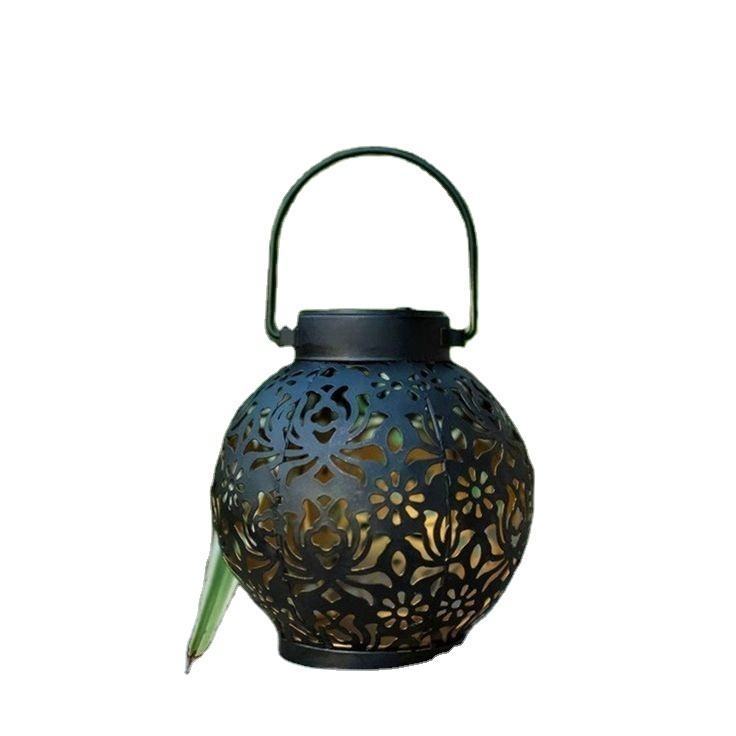 Outdoor Garden Landscape Metal Lanterns Solar Power Hollow Pellets Hanging Light Lanterns for Patio Garden Decoration