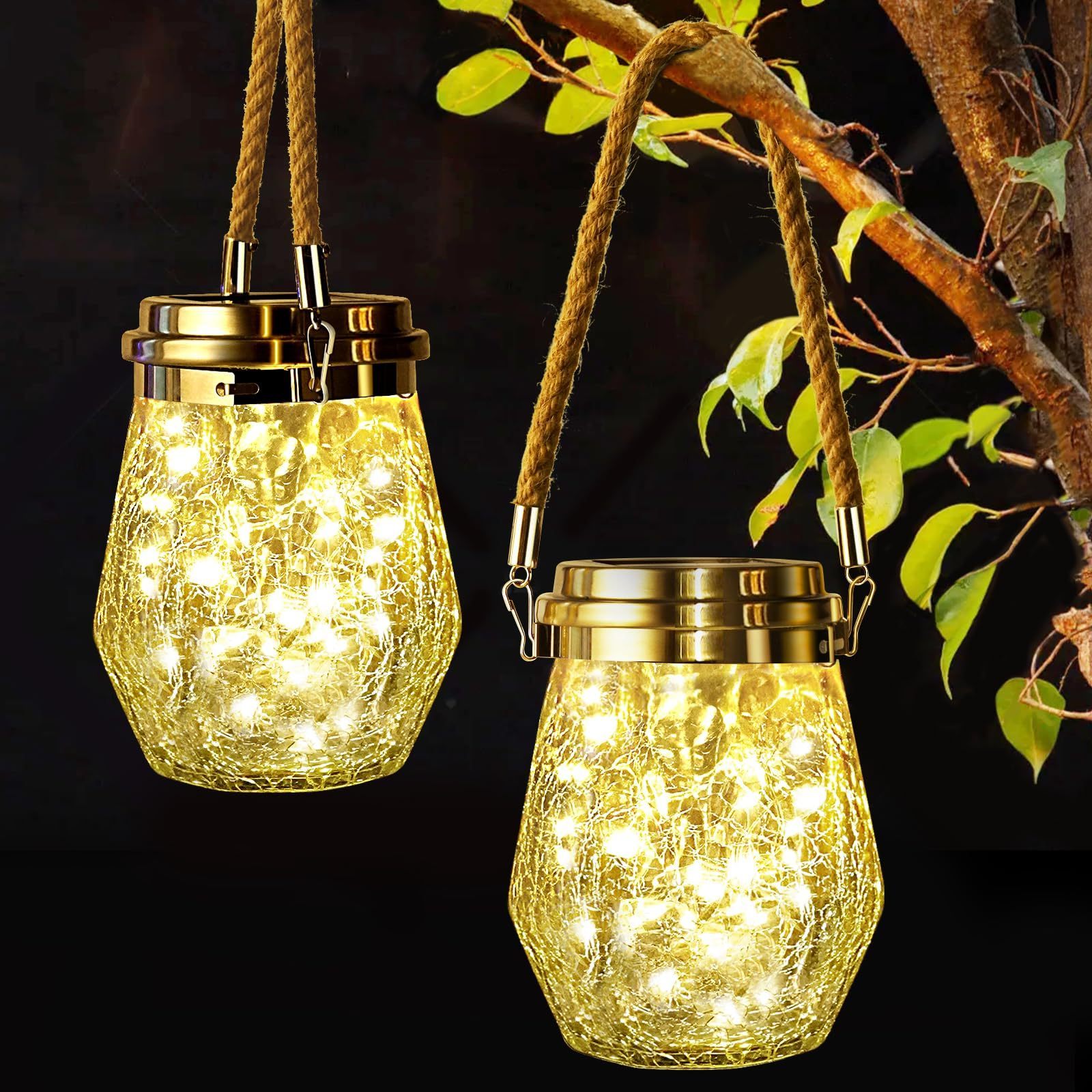 NEW 30LED Hanging Solar Crackle Glass Led Garden Ball Light Halloween Decor Outdoor Lights Mason Jars Lights For Patio Party