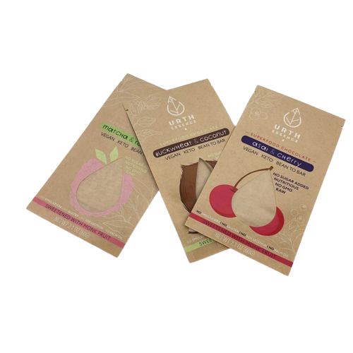 Custom 3 Side Heat Seal Flat Mylar Pouch Candy Tea Coffee Gummies Chocolate Bar Biodegradable Sample Sachet Packaging With Tear