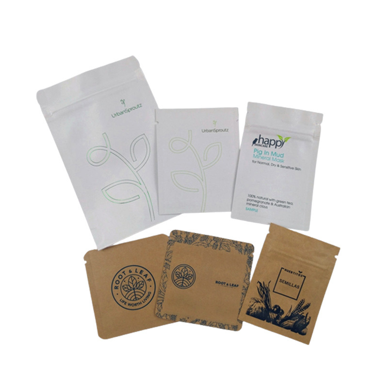 2g 7g 5ml 10ml Customized PLA Kraft Paper Sachet Body Lotion Shampoo Skin Care Serum Cosmetic Packaging Sample Packets