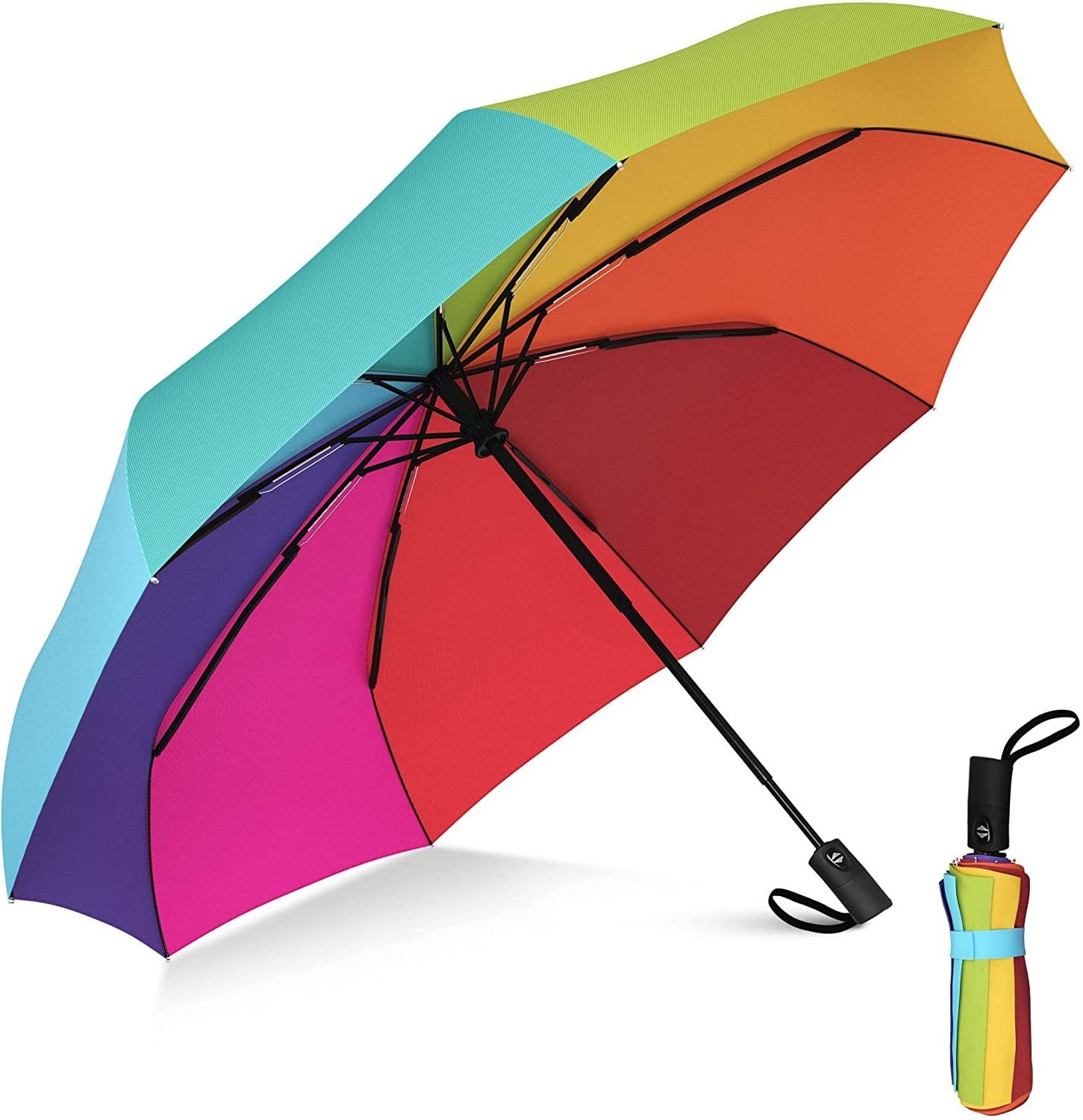 Compact Travel Umbrella Pocket Portable Folding Windproof Mini Umbrella Auto Open and Close Button and 9 Rib Reinforced Canopy