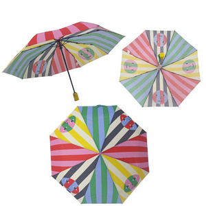 Colorful Pattern LightWeight Umbrella 3 Folding Customized Color Prints Waterproof Windproof Umbrella