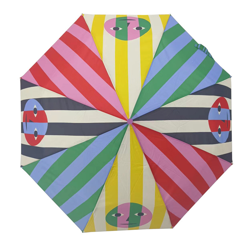 Colorful Pattern LightWeight Umbrella 3 Folding Customized Color Prints Waterproof Windproof Umbrella