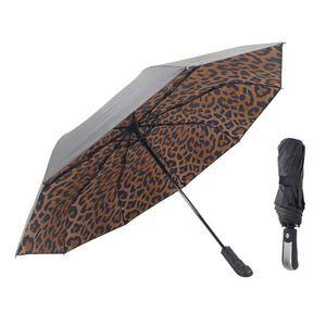 Leopard Print Pattern Foldable Sun-proof Fully Automatic 3 Folding Waterproof Windproof UV Protect Umbrella