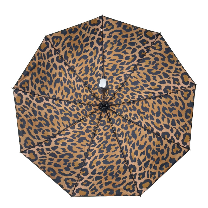 Leopard Print Pattern Foldable Sun-proof Fully Automatic 3 Folding Waterproof Windproof UV Protect Umbrella