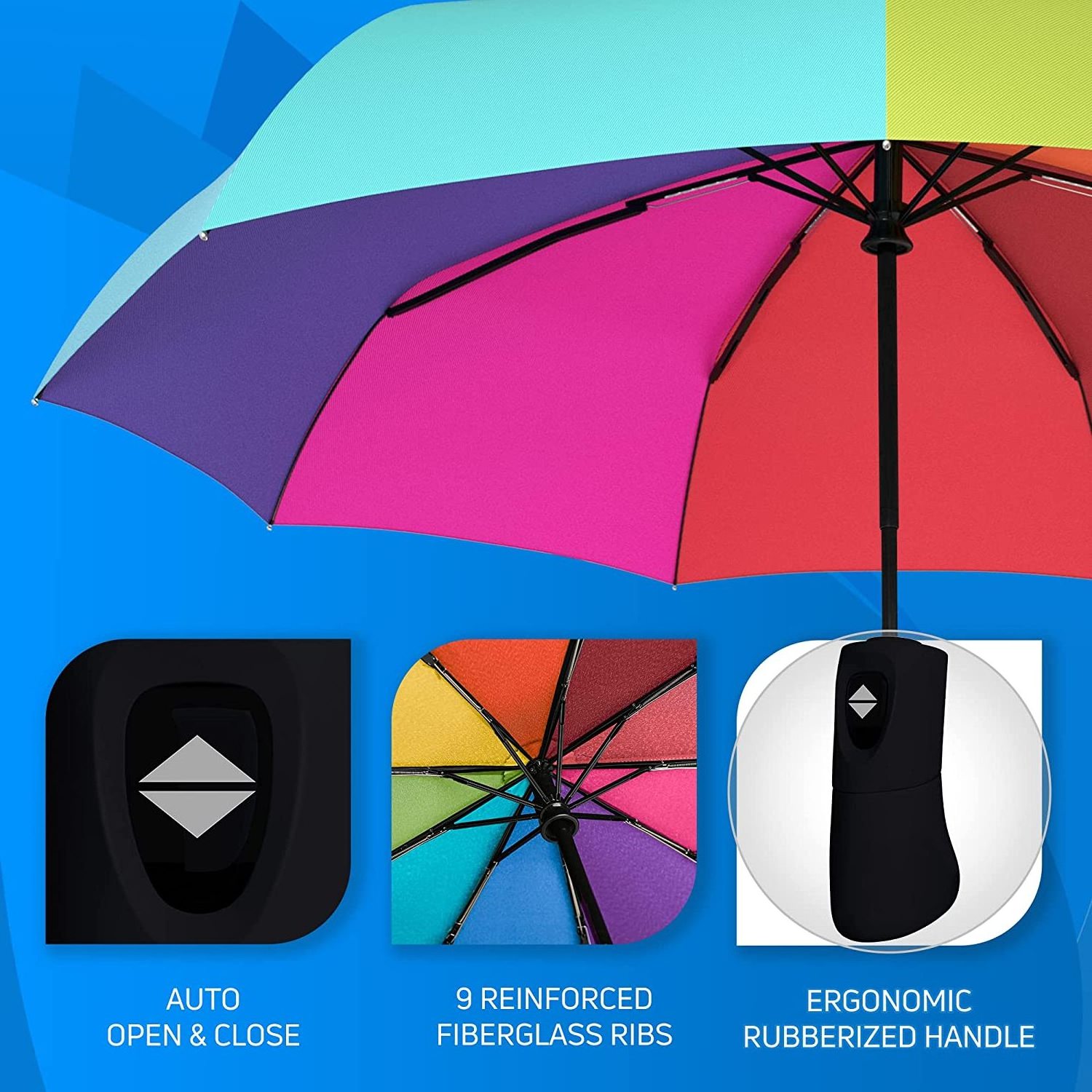 Compact Travel Umbrella Pocket Portable Folding Windproof Mini Umbrella Auto Open and Close Button and 9 Rib Reinforced Canopy