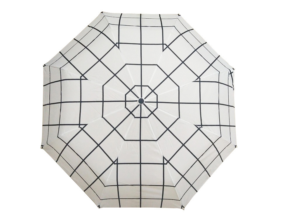 23 Inch Black and White Geometric Pattern Auto Open Umbrella  with Cute Duck Wooden Handle