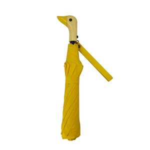 21 Inch Yellow Cute Duck Wooden Handle 2 Fold Travel Umbrella