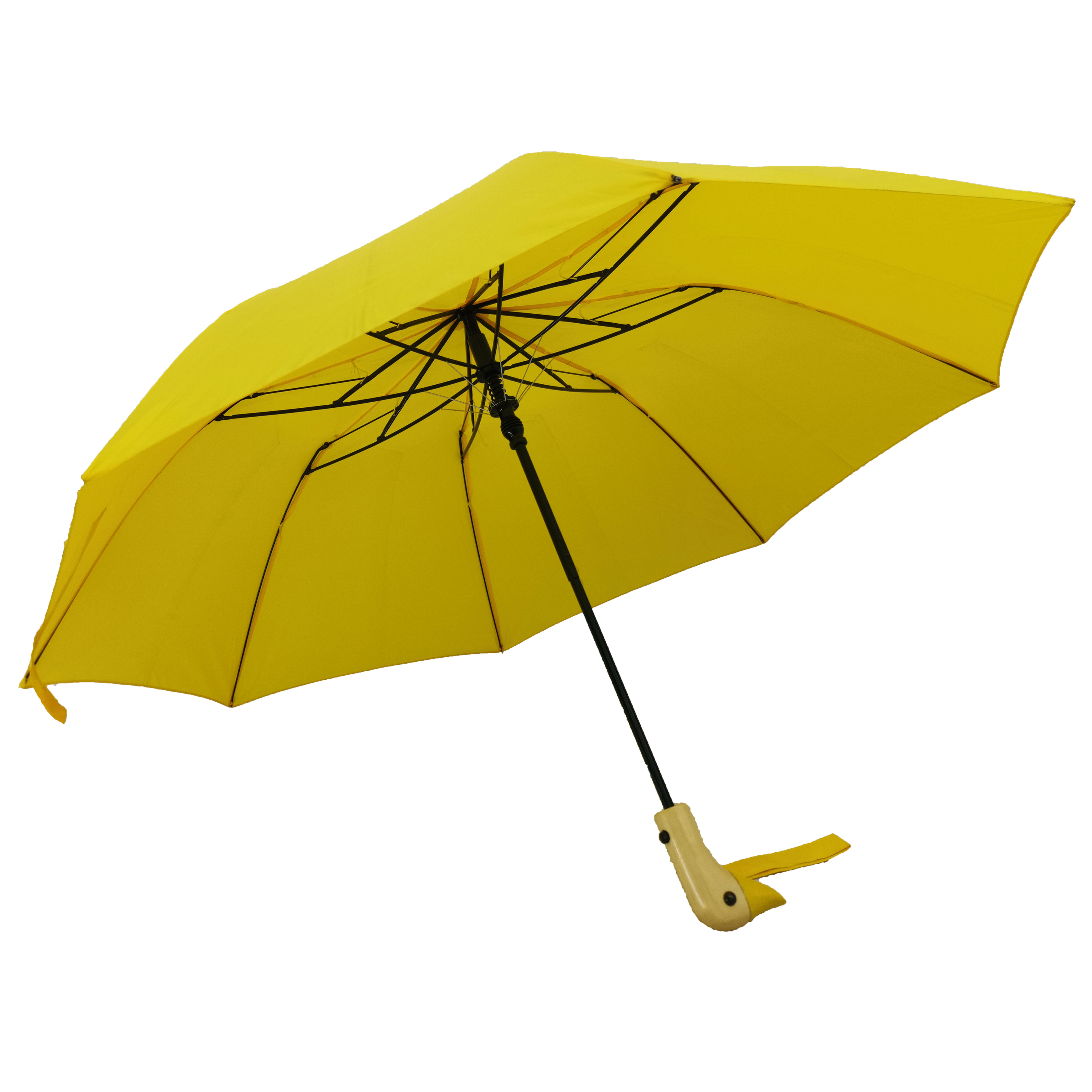 21 Inch Yellow Cute Duck Wooden Handle 2 Fold Travel Umbrella