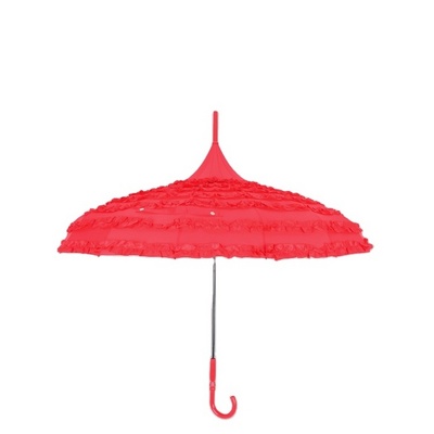 Manual Control Pagoda Umbrella Red  Gothic Umbrella With Lace Ruffle Frill