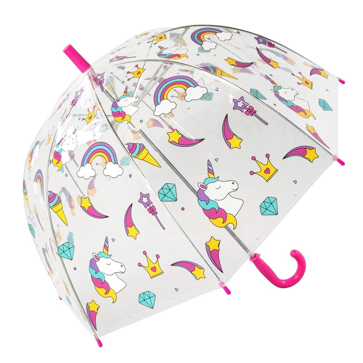 china factory  dome shape girl design transparent clear kids dome unicorn kids umbrella with apollo umbrella