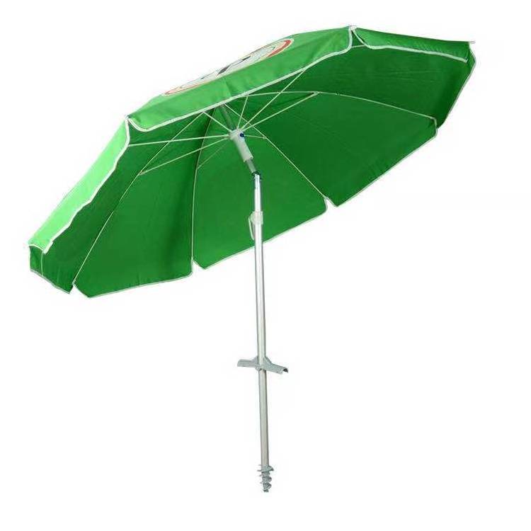 Outdoor Sun Protection Promotional Parasol 2m*8K Heavy Duty Tilt Beach Umbrella With Sand Screw