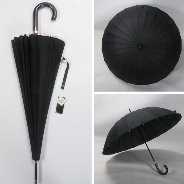 Strong Wind Resistant 24K Plain Color Men Large Rain Long Hook Handle Umbrella