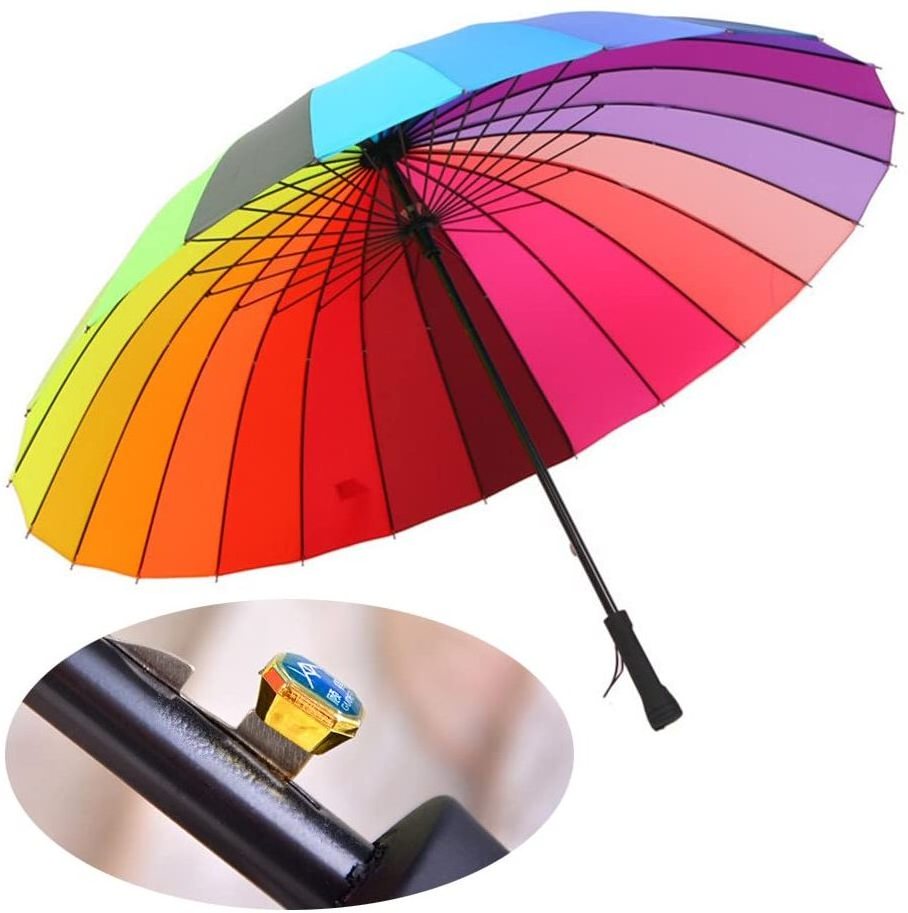 Umbrella Rainbow Fashion Colorful Brand 24K Windproof Long Handle Umbrellas Strong Frame Waterproof Rain Women Polyester CLASSIC