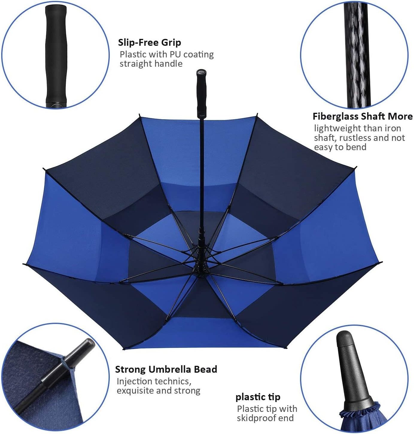 68/62/58 Inch Large Oversize Double Canopy Vented Automatic Open Stick Umbrellas for Men and Women Golf Umbrella