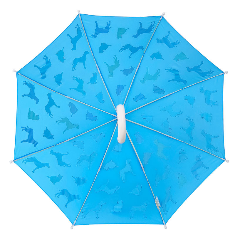 Blue Color Cartoon Dog Cat Pattern Manual Open Close Windproof Safety Color Change Kid umbrella With Plastic Handle