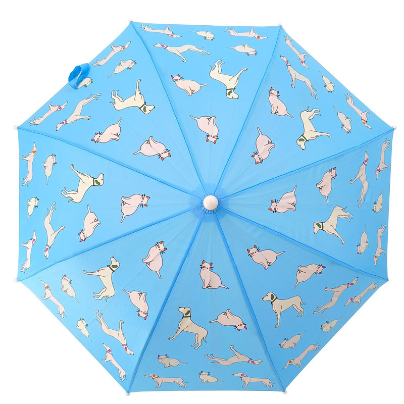 Blue Color Cartoon Dog Cat Pattern Manual Open Close Windproof Safety Color Change Kid umbrella With Plastic Handle