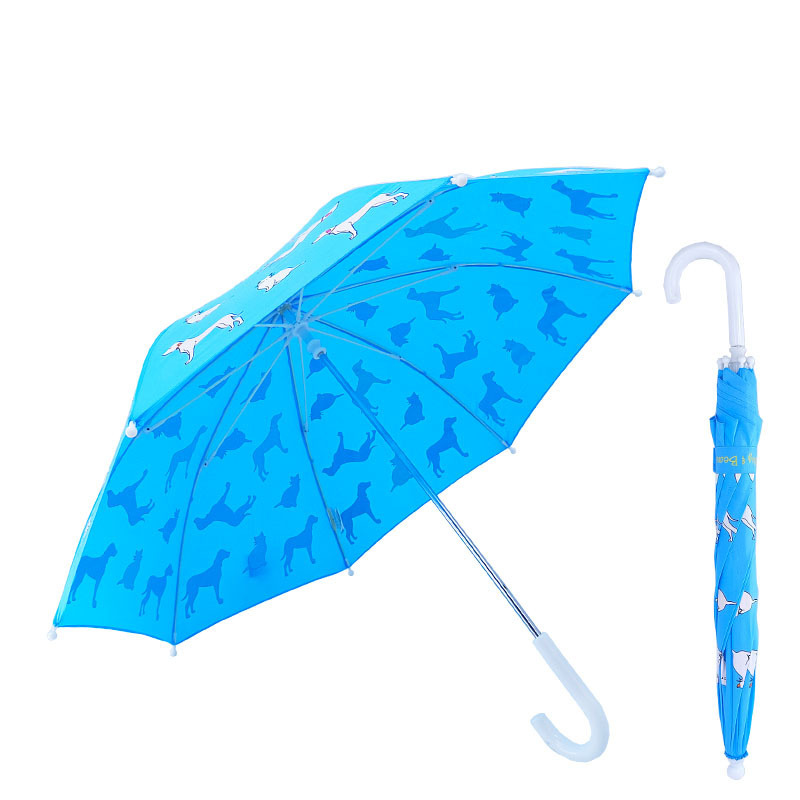 Blue Color Cartoon Dog Cat Pattern Manual Open Close Windproof Safety Color Change Kid umbrella With Plastic Handle