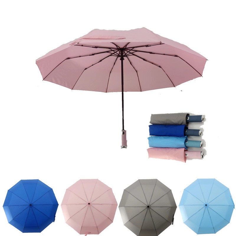 High Quality Big Size For 2 Person Waterproof With Reflective Piping Safety Full Automatic 3 Folding Umbrella