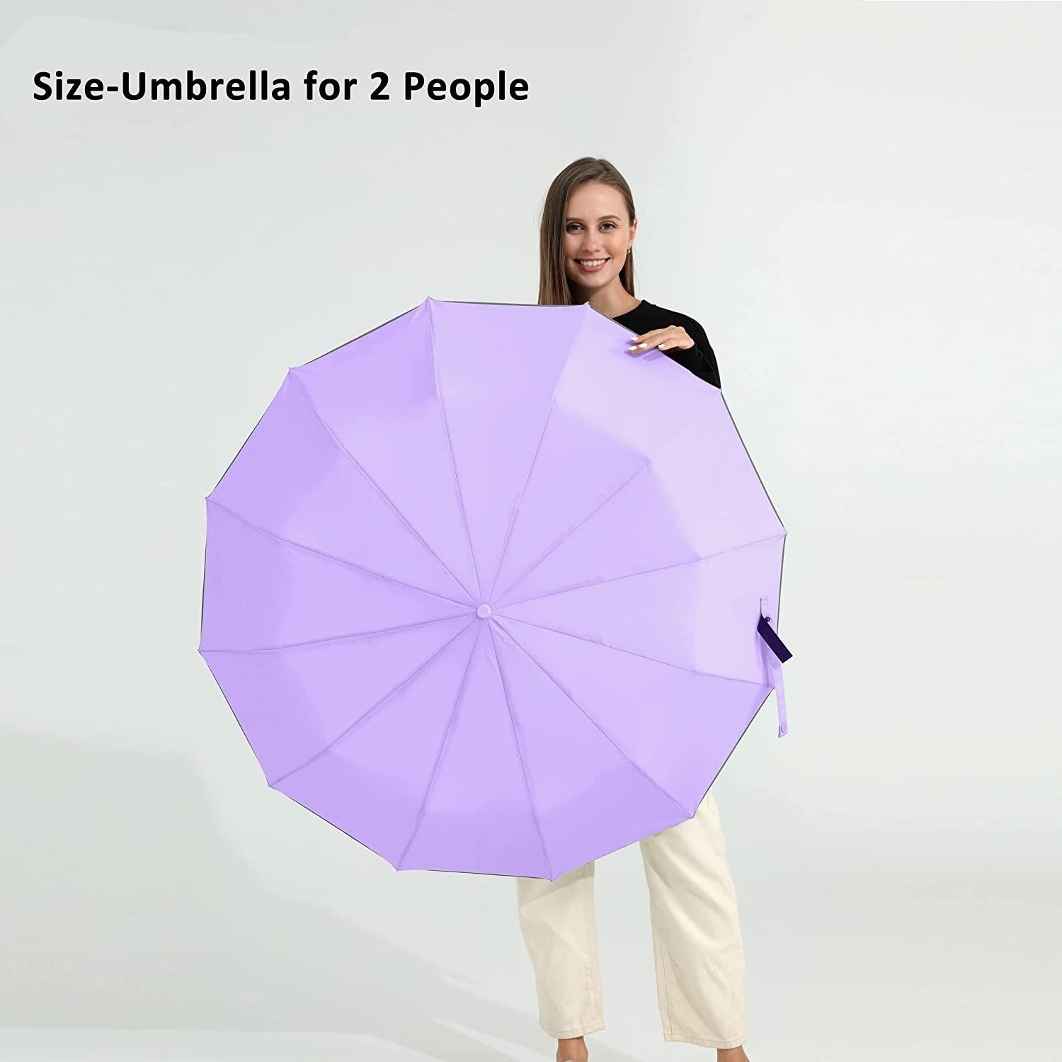 High Quality Big Size For 2 Person Waterproof With Reflective Piping Safety Full Automatic 3 Folding Umbrella