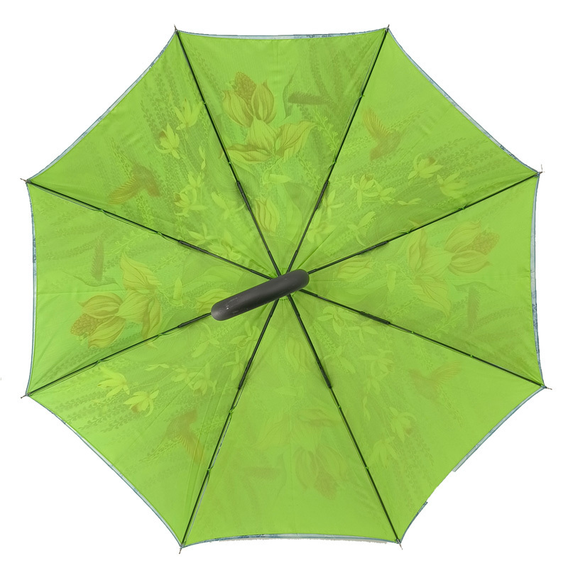 Flower Pattern Double Layer Auto Open Windproof Customized Color Print Straight umbrella with Rubberized Handle