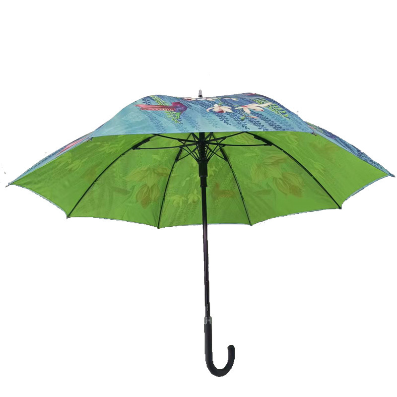 Flower Pattern Double Layer Auto Open Windproof Customized Color Print Straight umbrella with Rubberized Handle