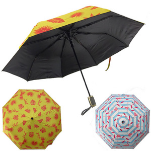 Yellow Leaf Pattern Auto Open Manual Close 3 Folding Uv Protection Waterproof Windproof Sun-proof Umbrella