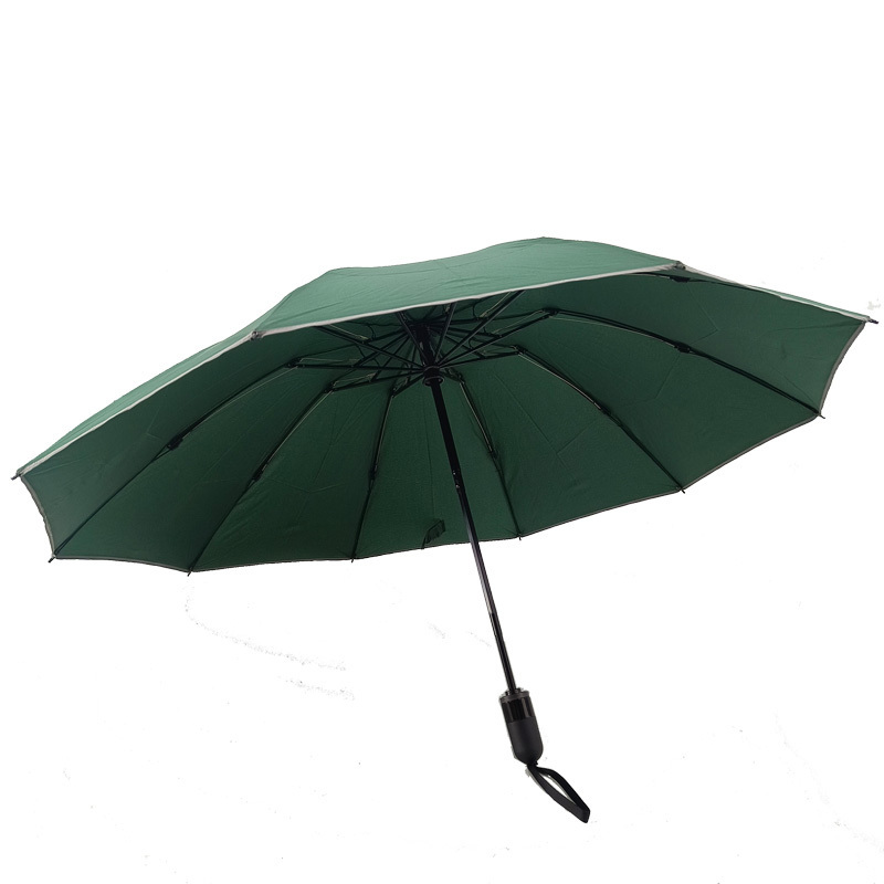 Green Reverse Umbrella Foldable 3-Folding Waterproof Windproof Automatic Custom Color Rain Umbrella