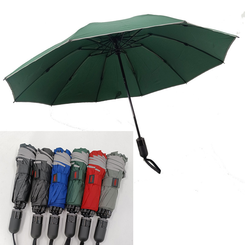 Green Reverse Umbrella Foldable 3-Folding Waterproof Windproof Automatic Custom Color Rain Umbrella