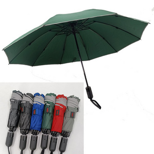 Green Reverse Umbrella Foldable 3-Folding Waterproof Windproof Automatic Custom Color Rain Umbrella