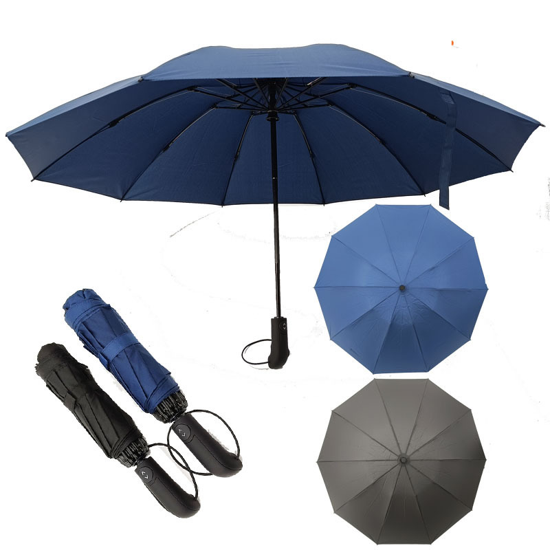 Dark Blue Reverse Umbrella Foldable 3-Folding Waterproof Windproof Automatic Custom Color Rain Umbrella