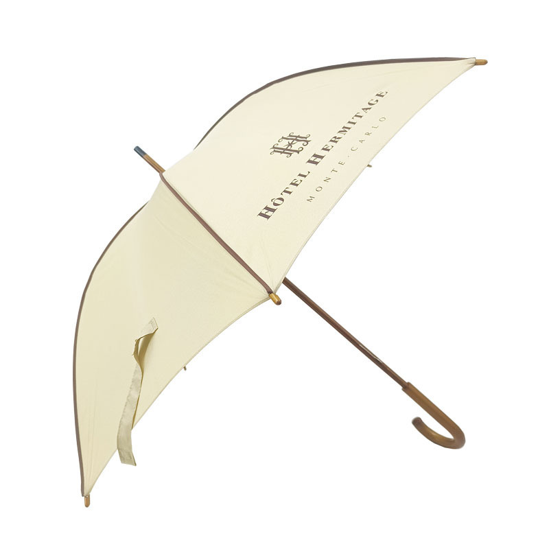 High Quality Auto Open Customized Logo Print Windproof  Straight Umbrella With Wooden J Handle