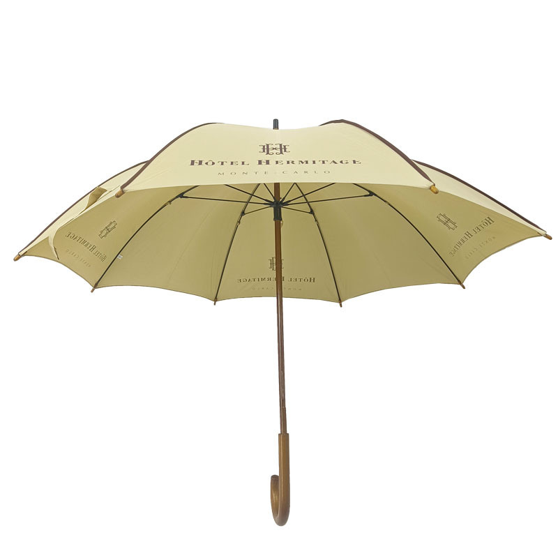 High Quality Auto Open Customized Logo Print Windproof  Straight Umbrella With Wooden J Handle