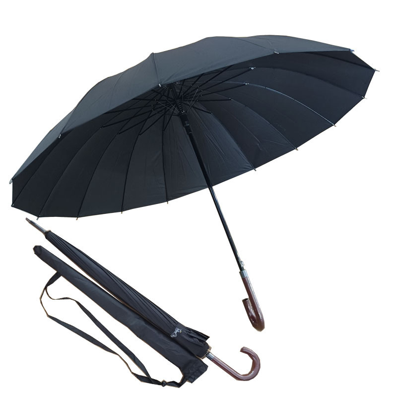 High Quality 16 Ribs Automatic Open Full Plain Color Big Size Windproof Straight Umbrella