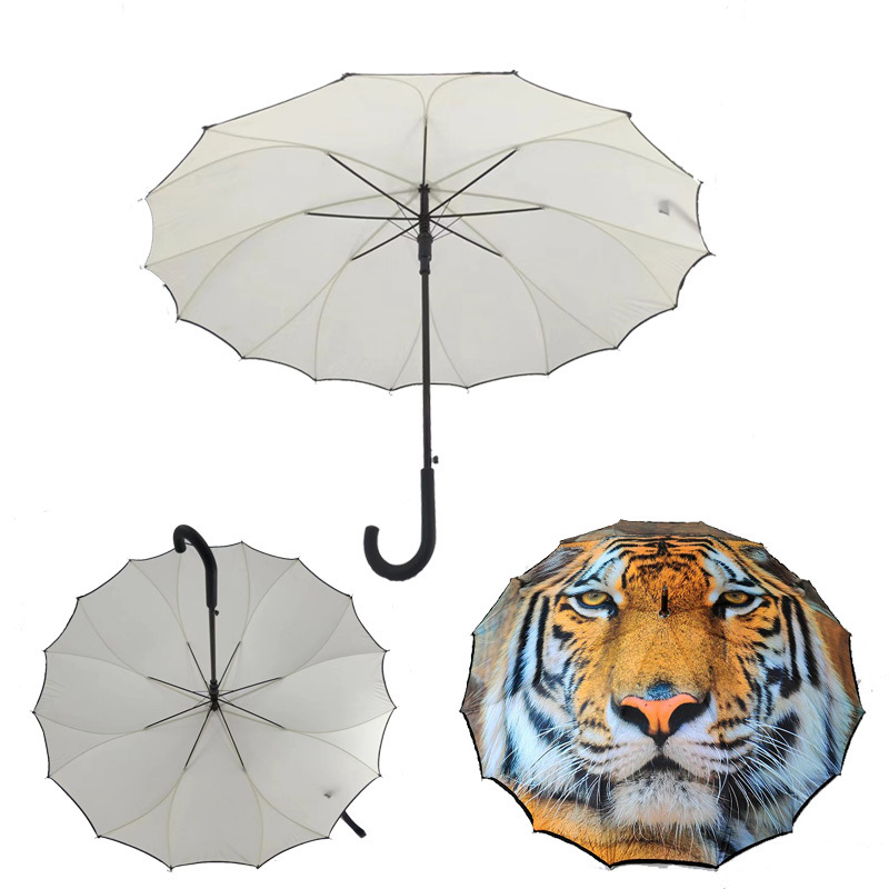 Automatic Black Coated Rainy Umbrellas Reflective Strip Umbrella one-piece type straight umbrella