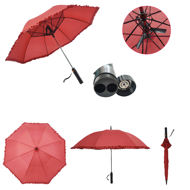 Newfangled Battery Power Outdoor Summer  Attach Fan Handle Straight Umbrella