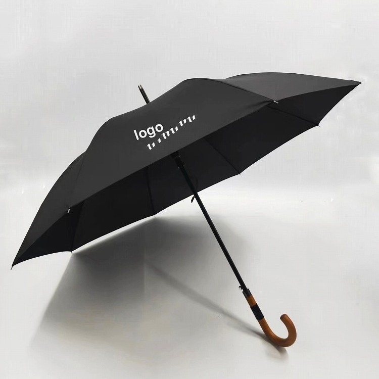 Advertising Umbrella Wooden J Handle And Shaft Auto Open Custom Logo Straight Umbrella For Hotel