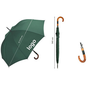 Advertising Umbrella Wooden J Handle And Shaft Auto Open Custom Logo Straight Umbrella For Hotel