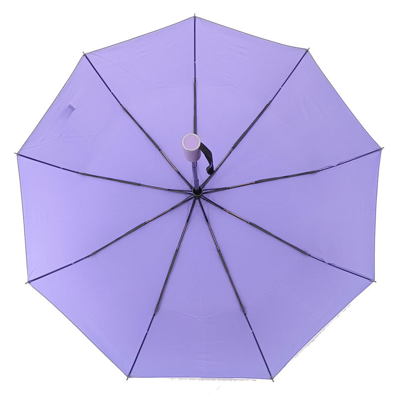 Wholesale Purple Solid Three Folding Windproof  Customized Color Logo And Printing Fully-automatic Rain Umbrella