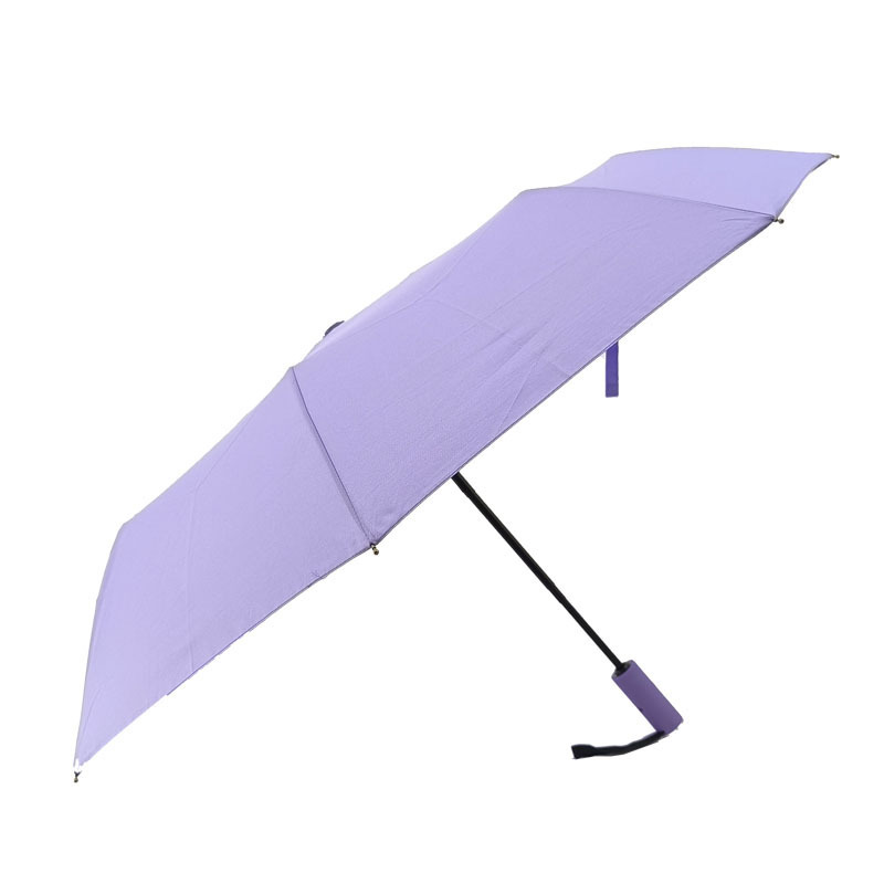 Wholesale Purple Solid Three Folding Windproof  Customized Color Logo And Printing Fully-automatic Rain Umbrella