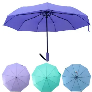 Wholesale Purple Solid Three Folding Windproof  Customized Color Logo And Printing Fully-automatic Rain Umbrella