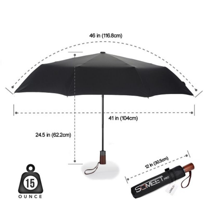 Portable Wholesale Rain Umbrella Black Color Windproof Travel Folding Rain Umbrella Wood Handle Custom Umbrella Logo