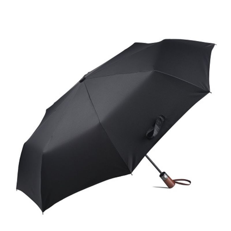 Portable Wholesale Rain Umbrella Black Color Windproof Travel Folding Rain Umbrella Wood Handle Custom Umbrella Logo