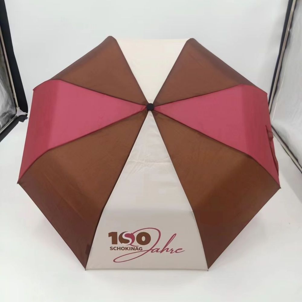 3 fold 3 solid color red bige and brown printed umbrella Travel Sun Outdoor Umbrella 3 Folding Umbrella