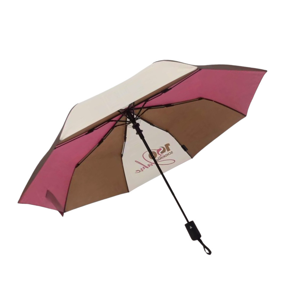 3 fold 3 solid color red bige and brown printed umbrella Travel Sun Outdoor Umbrella 3 Folding Umbrella