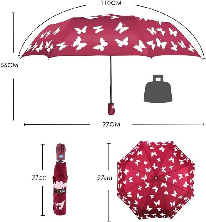 Luxury Custom Folding Umbrella Butterfly Design Color change print folding Portable Travel Umbrella automatic