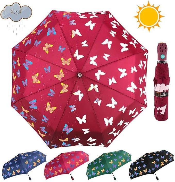 Luxury Custom Folding Umbrella Butterfly Design Color change print folding Portable Travel Umbrella automatic