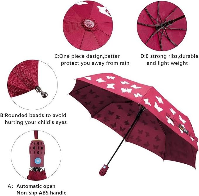 Luxury Custom Folding Umbrella Butterfly Design Color change print folding Portable Travel Umbrella automatic