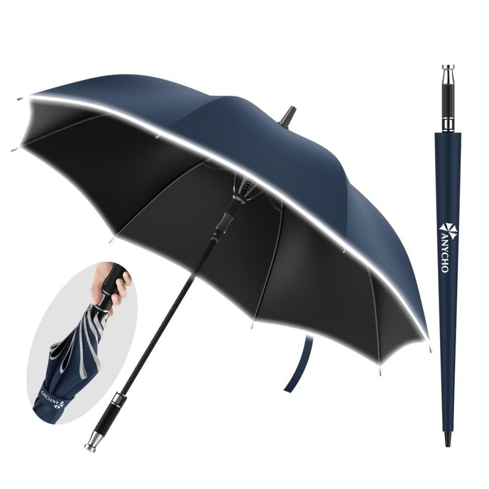 Big Umbrella for Men with Reflective Stripe and Cover Waterproof and UV Protection Auto Open Golf Umbrella