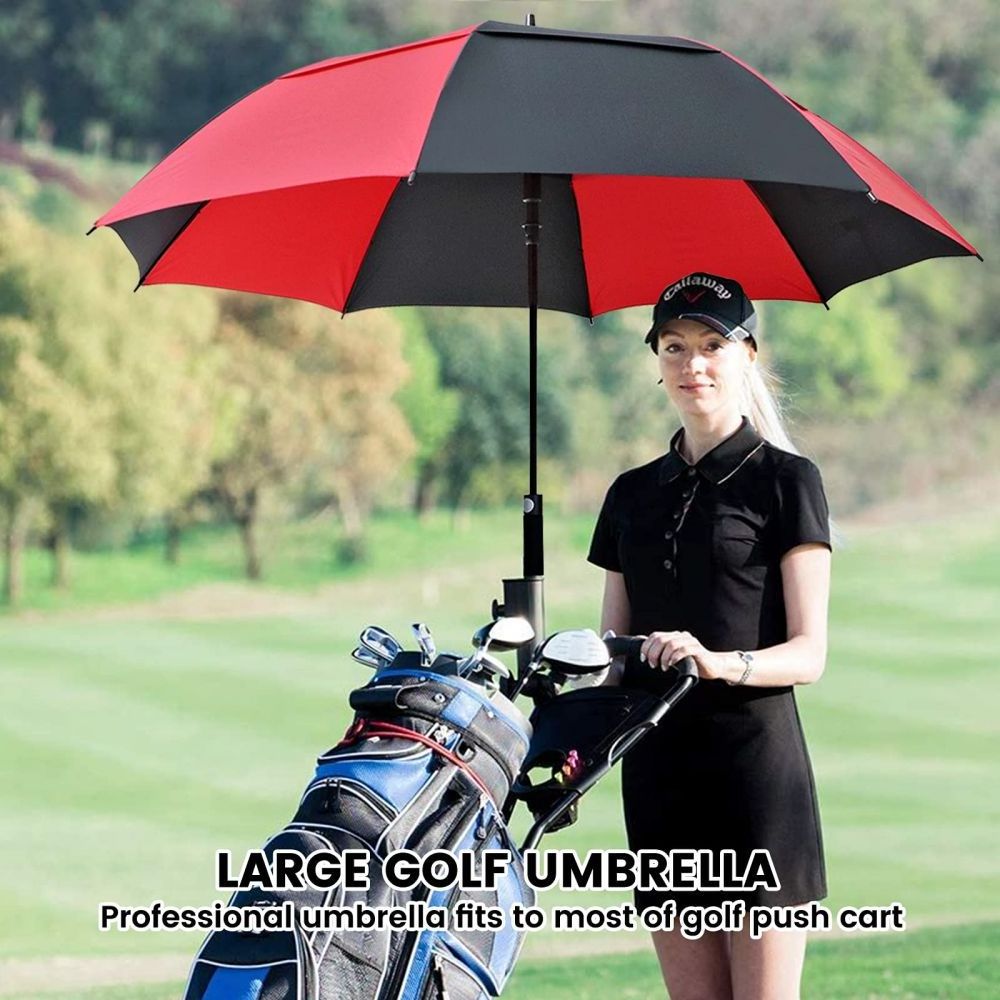 Large black red classic golf umbrella custom logo vent gift umbrella double canopy sturdy in wind umbrella